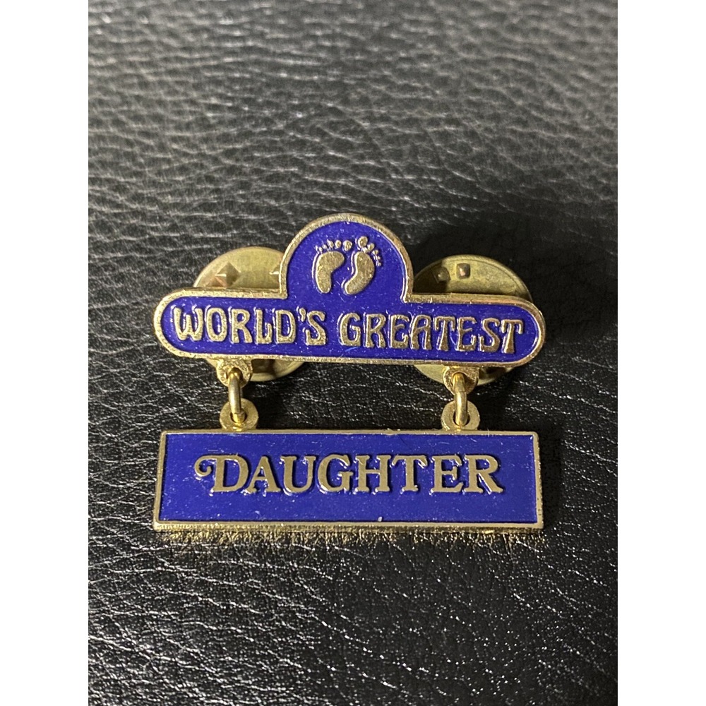 World's Greatest Daughter Lapel Hat Pin Hang Ten Blue W/Gold Colored Lettering